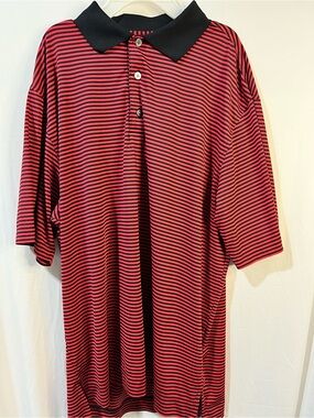 Footjoy‎ FJ PERFORMANCE, GOLF POLO SHIRT MEN’S LARGE, RED BLACK STRIPED